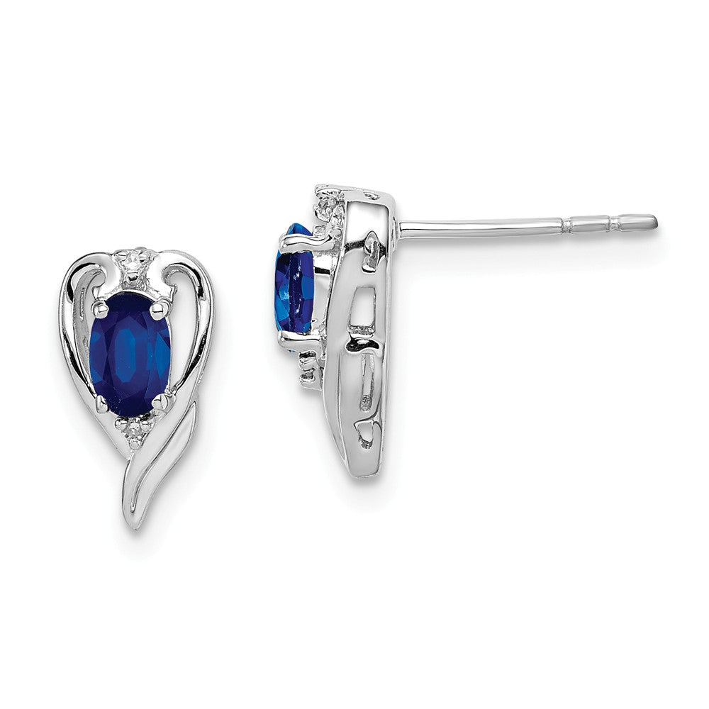 Stella Silver 925 Sterling Silver Rhodium-Plated Diamond & Sapphire Post Earrings, 11mm x 6mm