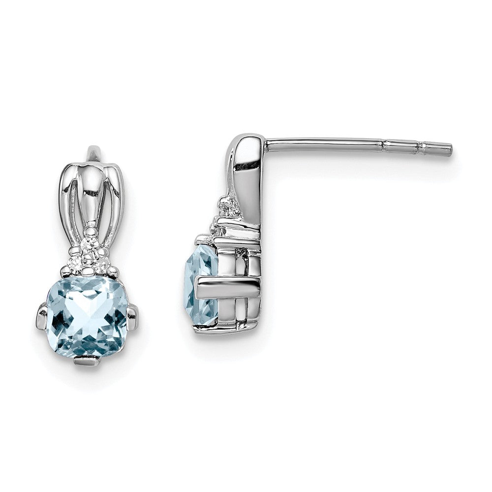 Stella Silver 925 Sterling Silver Rhodium-Plated Diamond Aquamarine Round Post Earrings, 9mm x 4mm
