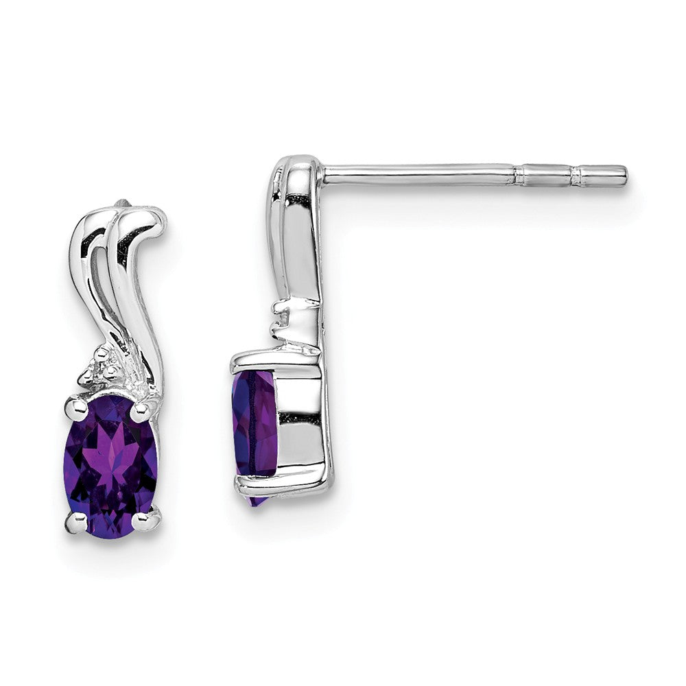 Stella Silver 925 Sterling Silver Rhodium-Plated Diamond & Amethyst Oval Post Earrings, 10mm x 3mm