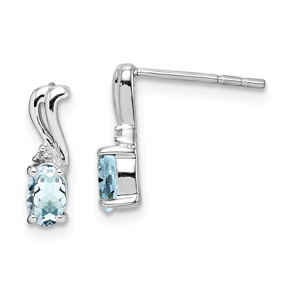 Stella Silver 925 Sterling Silver Rhodium-Plated Diamond & Aquamarine Oval Post Earrings, 10mm x 3mm