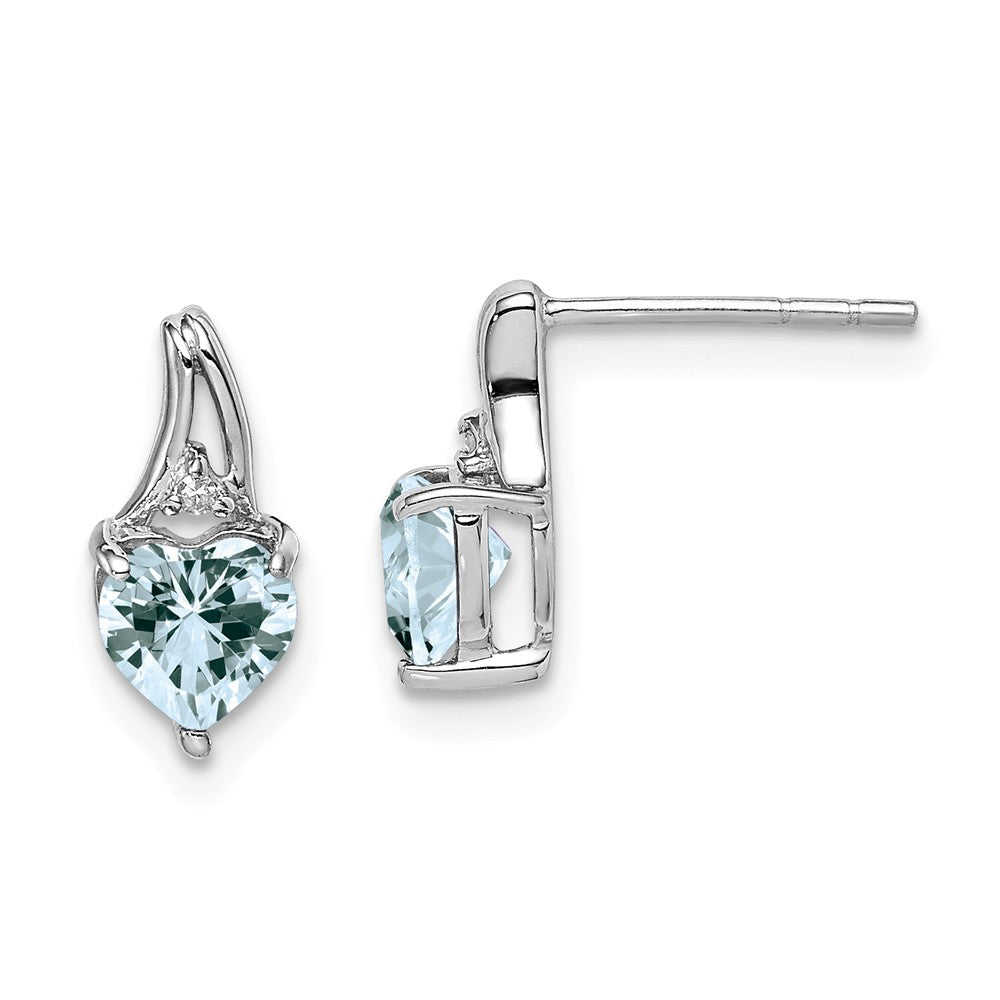 Stella Silver 925 Sterling Silver Rhodium-Plated Diamond Aquamarine Heart Post Earrings, 10mm x 5mm