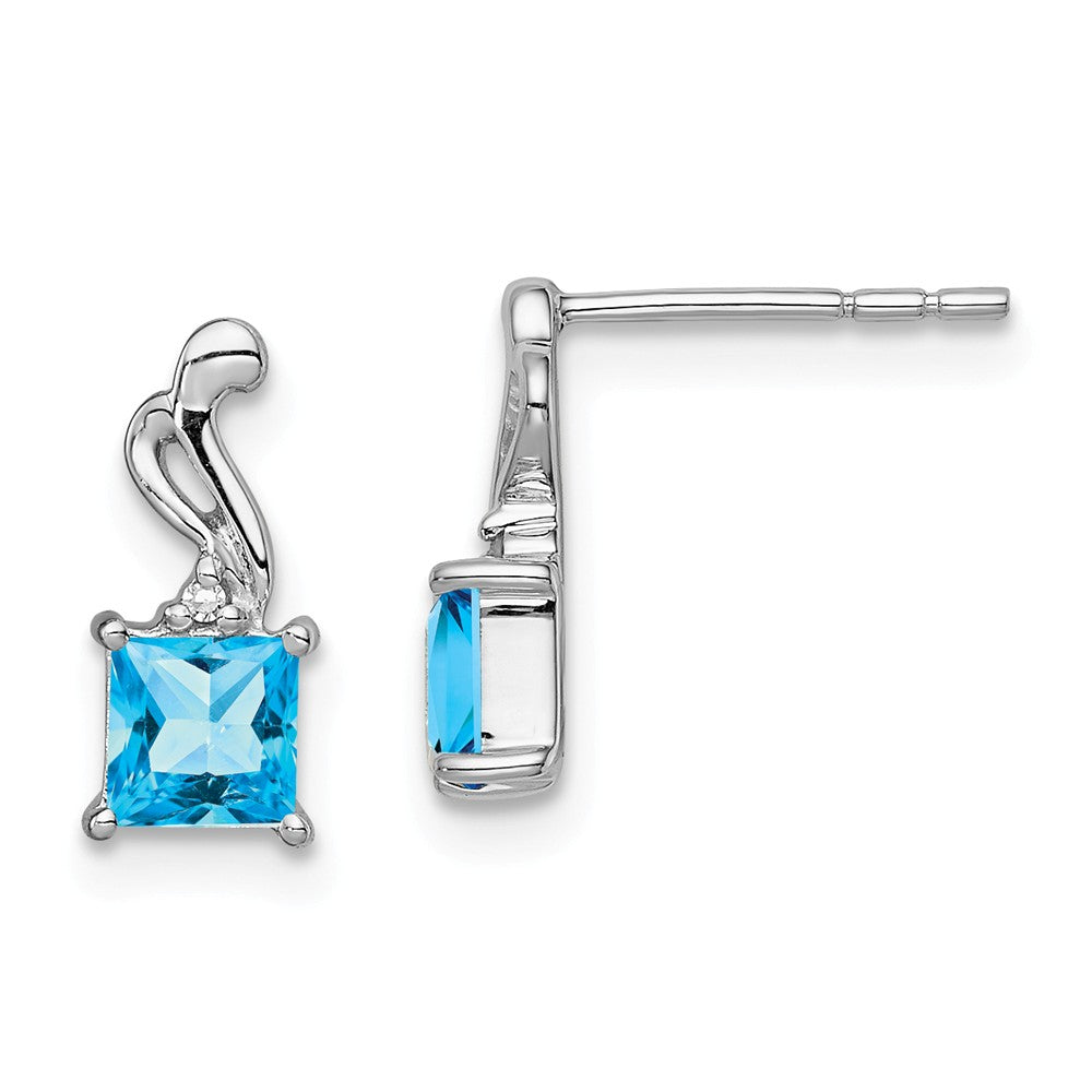 Stella Silver 925 Sterling Silver Rhodium-Plated Diamond & Sky Blue Topaz Square Post Earring, 11mm x 3mm