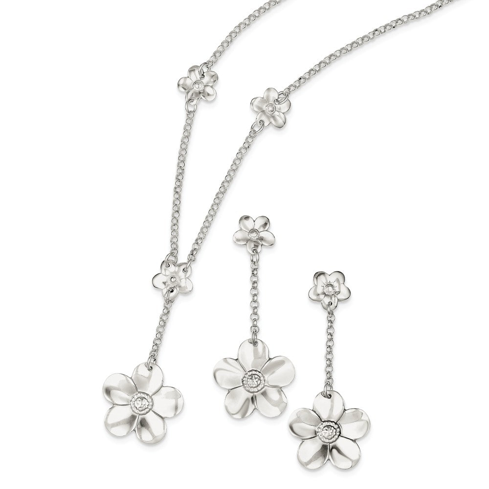 Stella Silver Jewelry Set - 925 Sterling Silver Necklace and Dangle Post Earring Set