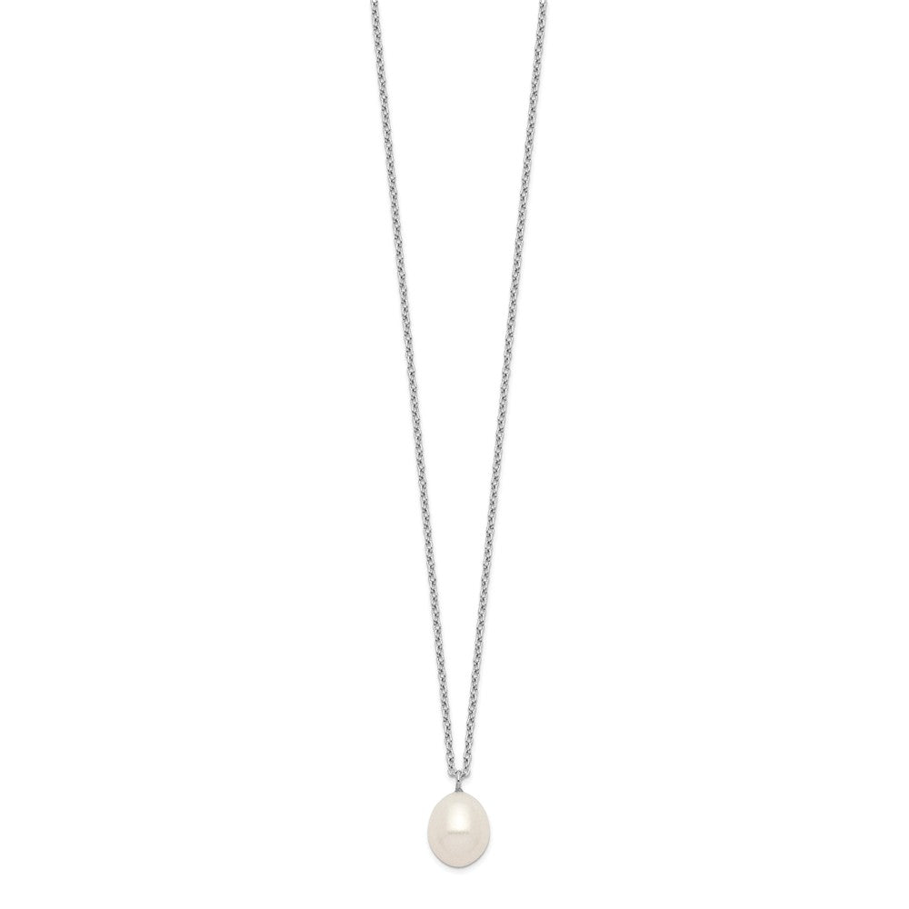 Stella Silver Jewelry Set - 925 Sterling Silver Rhodium-plated 8-9mm Rice Freshwater Cultured Pearl Necklace and Earrings Set