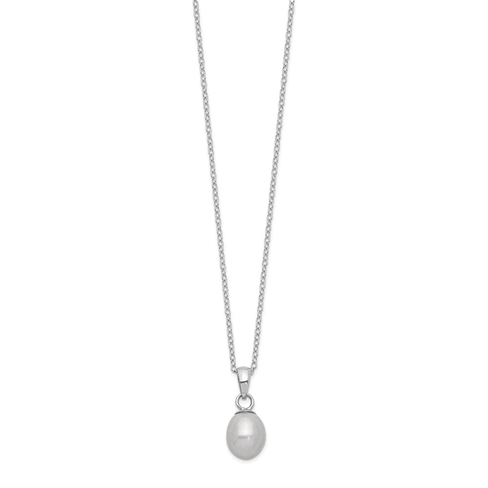 Stella Silver Jewelry Set - 925 Sterling Silver Rhd-plt 7-8mm /6-7mm Grey Imitation Shell Pearl Necklace Earrings Set