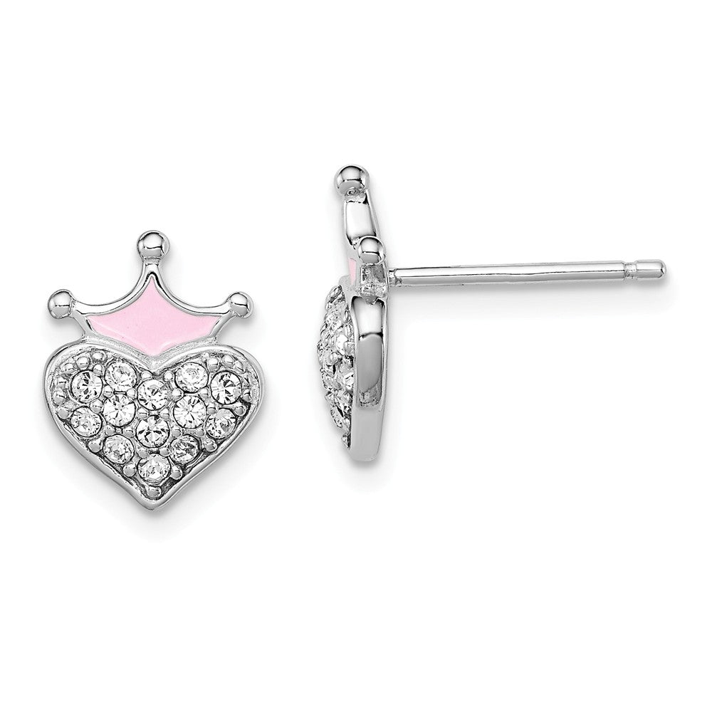 Stella Silver 925 Sterling Silver Madi K Rhodium-plated Enamel Swarovski Heart/Crown Earrings, 12mm x 10mm