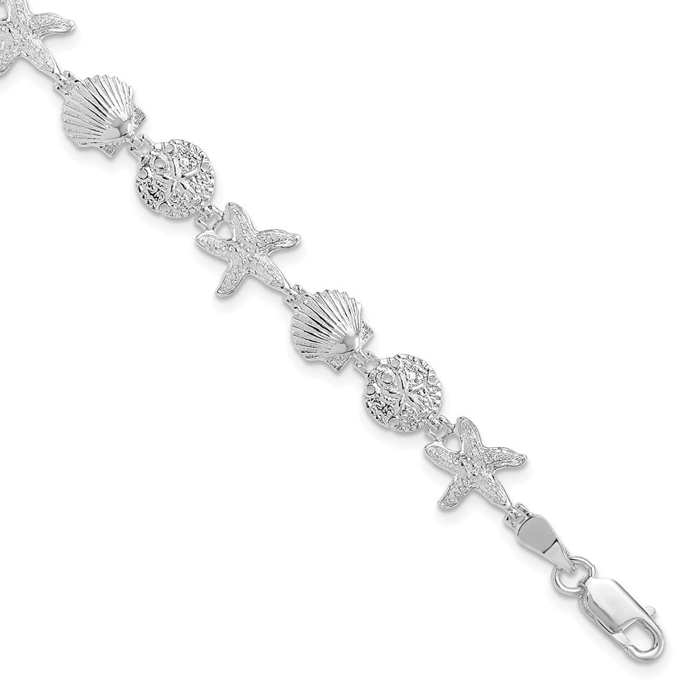 Million Charms 925 Sterling Silver Sand Dollar, Shell & Starfish Charm Link Bracelet, 7.5" Length