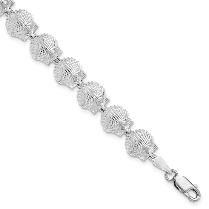 Million Charms 925 Sterling Silver Scallop Shell Charm Link Bracelet, High Polish, 7.5"" Length