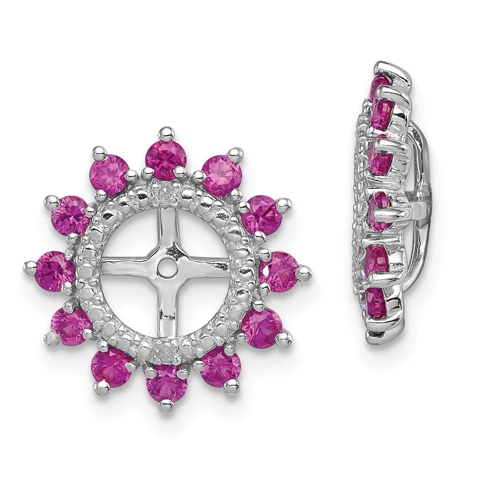 Stella Silver 925 Sterling Silver Rhodium Diamond & Created Ruby Earring Jacket, 14mm x 14mm