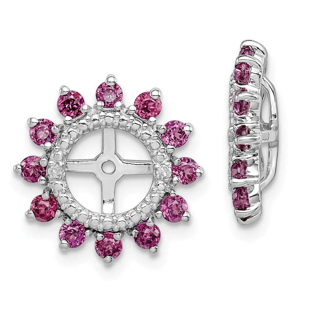 Stella Silver 925 Sterling Silver Rhodium Diamond & Rhodolite Garnet Earring Jacket, 14mm x 14mm