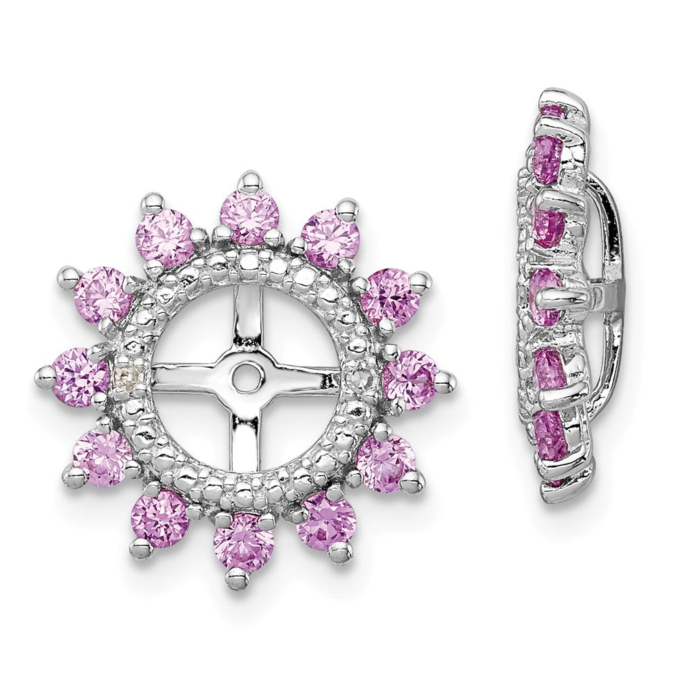 Stella Silver 925 Sterling Silver Rhodium Diamond & Created Pink Sapphire Earring Jacket, 14mm x 14mm