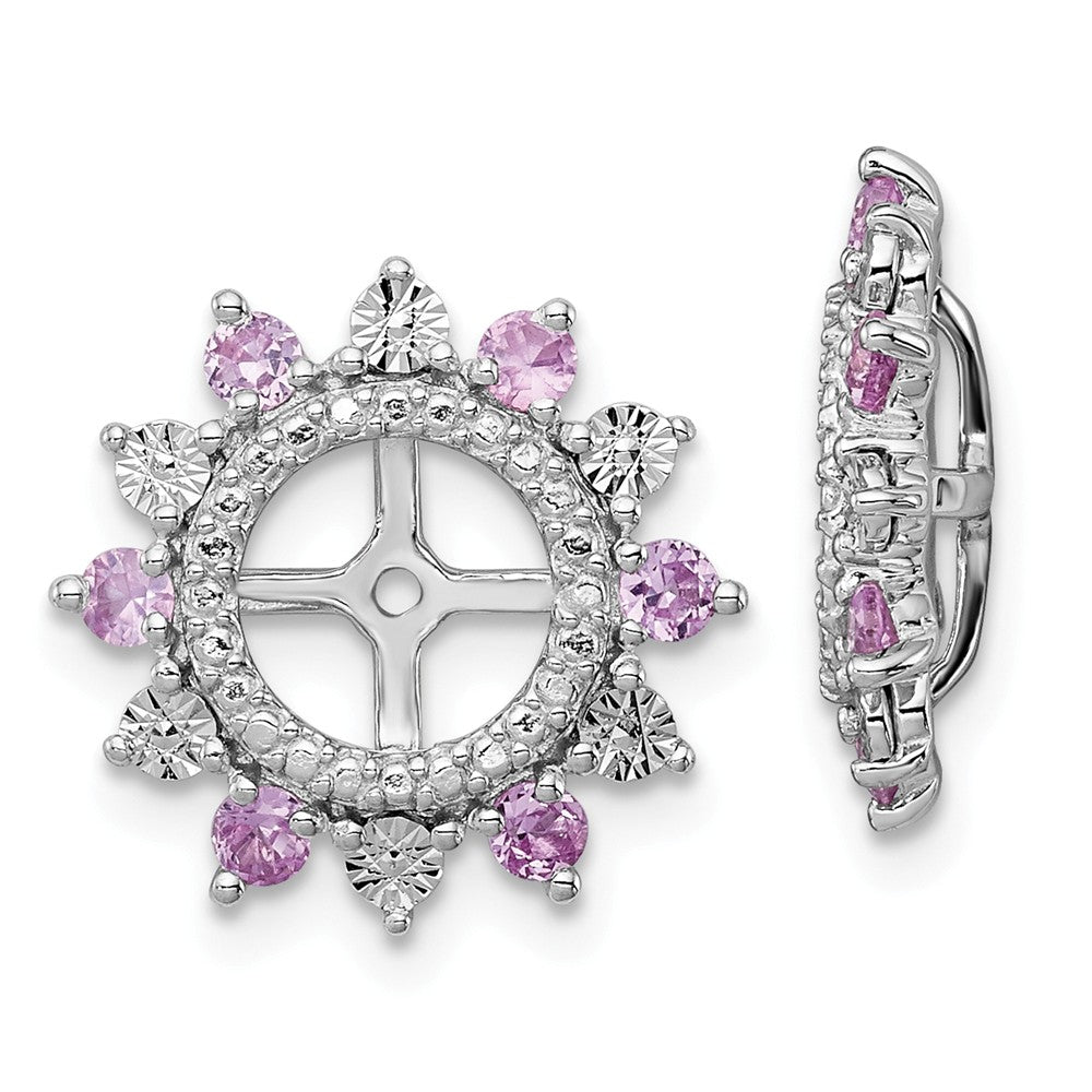 Stella Silver 925 Sterling Silver Rhodium Created Pink Sapphire Earring Jacket, 14mm x 14mm