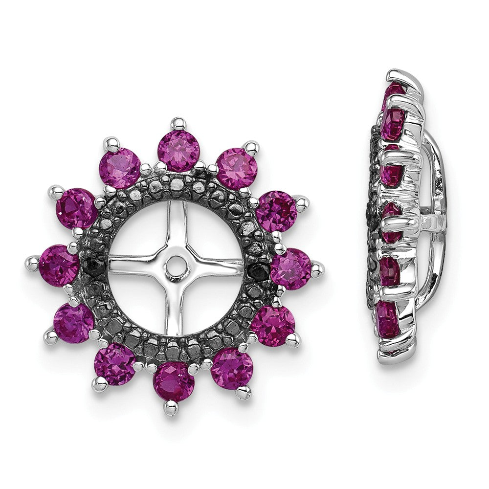 Stella Silver 925 Sterling Silver Rhodium Created Ruby & Black Sapphire Earring Jacket, 14mm x 14mm