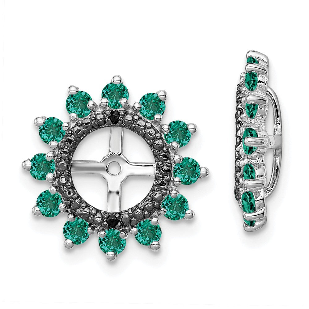 Stella Silver 925 Sterling Silver Rhodium Created Emerald & Black Sapphire Earring Jacket, 14mm x 14mm
