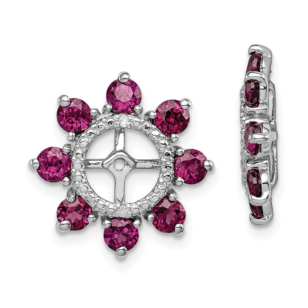 Stella Silver 925 Sterling Silver Rhodium Diamond & Rhodolite Garnet Earring Jacket, 17mm x 17mm