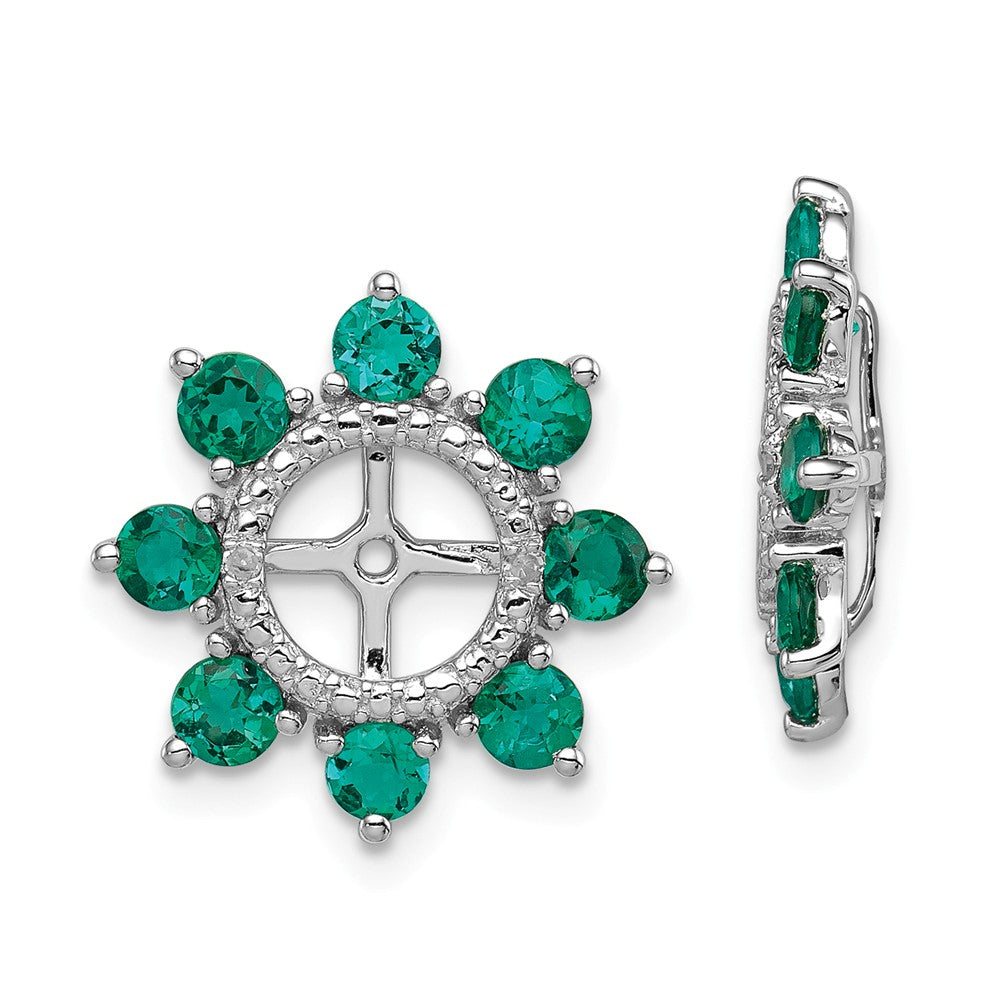 Stella Silver 925 Sterling Silver Rhodium Diamond & Created Emerald Earring Jacket, 17mm x 17mm