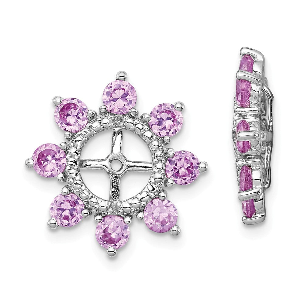 Stella Silver 925 Sterling Silver Rhodium Diamond & Created Pink Sapphire Earring Jacket, 17mm x 17mm