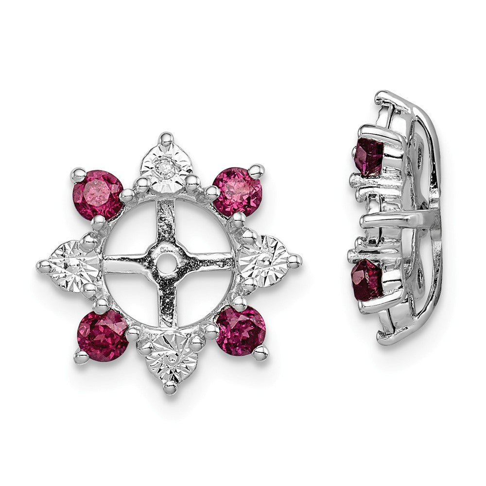 Stella Silver 925 Sterling Silver Rhodium Diamond & Rhodolite Garnet Earring Jacket, 13mm x 13mm