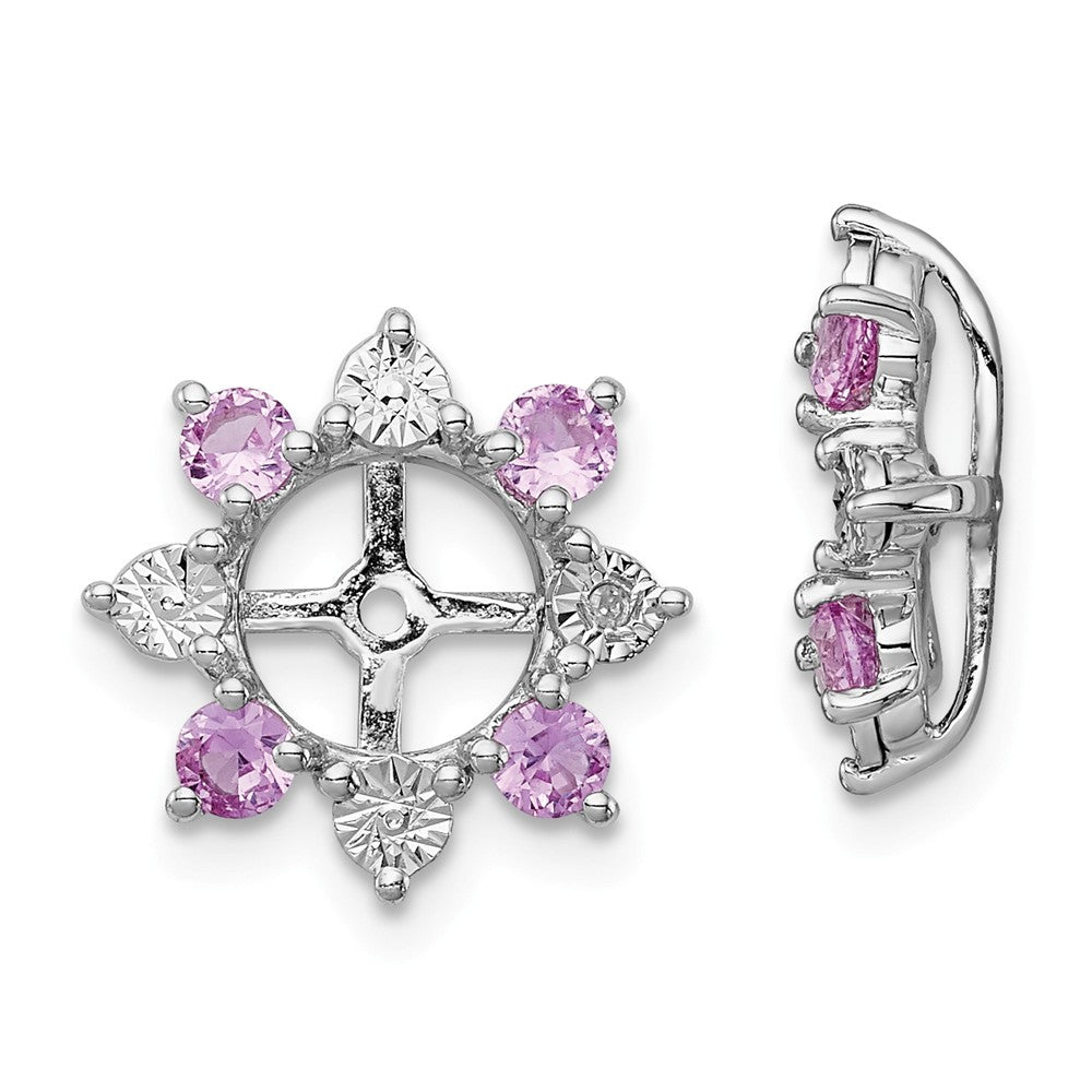 Stella Silver 925 Sterling Silver Rhodium Diamond & Created Pink Sapphire Earring Jacket, 13mm x 13mm
