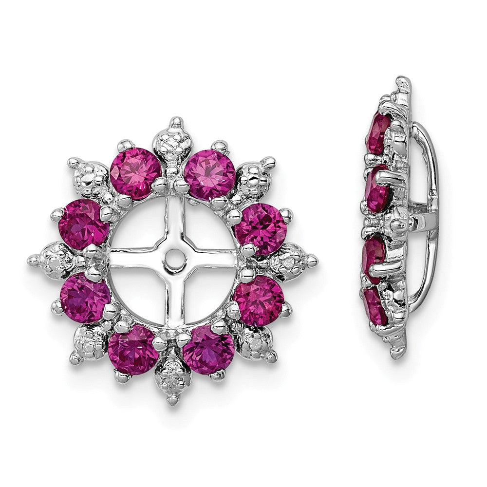 Stella Silver 925 Sterling Silver Rhodium Diamond & Created Ruby Earring Jacket, 15mm x 15mm