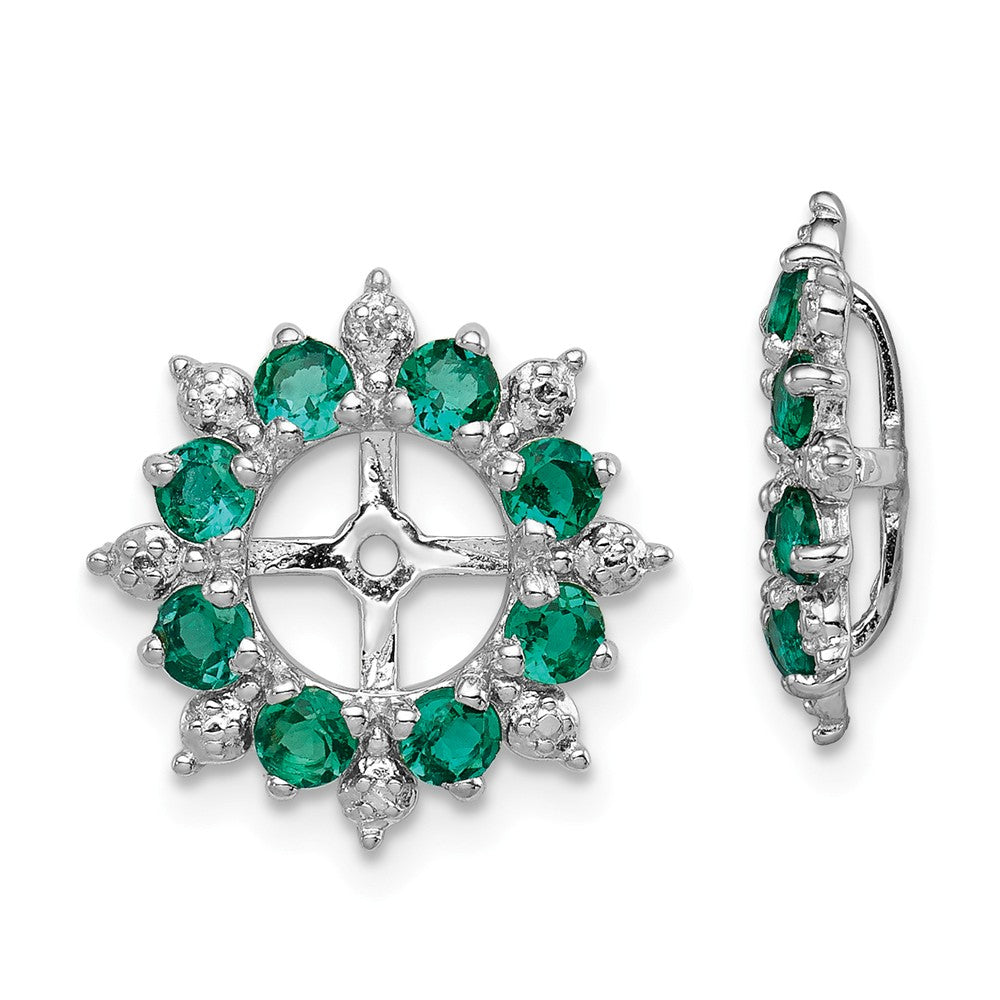Stella Silver 925 Sterling Silver Rhodium Diamond & Created Emerald Earring Jacket, 15mm x 15mm