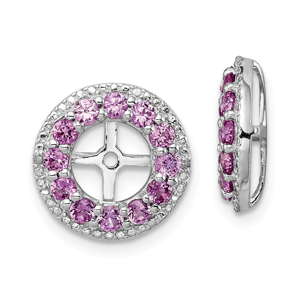Stella Silver 925 Sterling Silver Rhodium Diamond & Created Pink Sapphire Earring Jacket, 12mm x 12mm