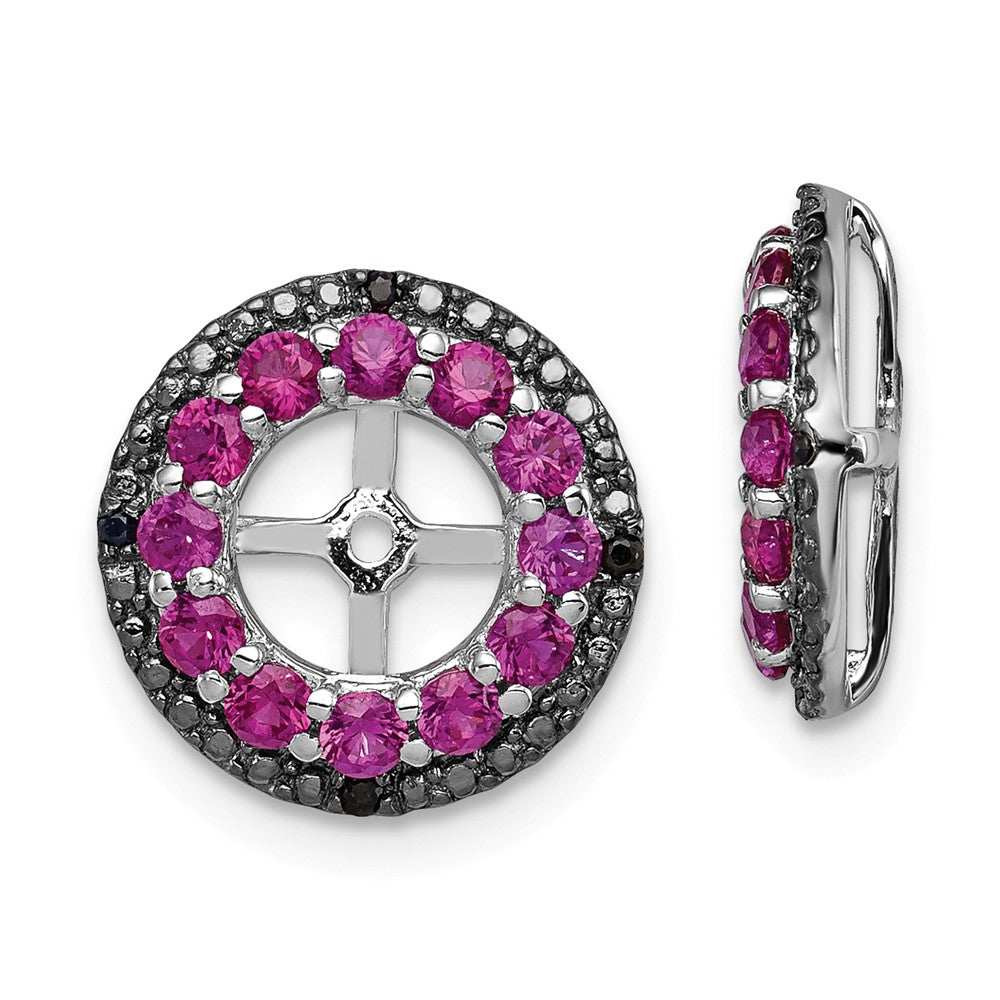 Stella Silver 925 Sterling Silver Rhodium Created Ruby & Black Sapphire Earring Jacket, 13mm x 13mm
