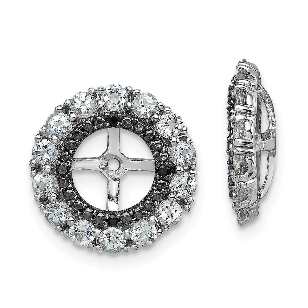 Stella Silver 925 Sterling Silver Rhodium Aquamarine & Black Sapphire Earring Jacket, 13mm x 13mm