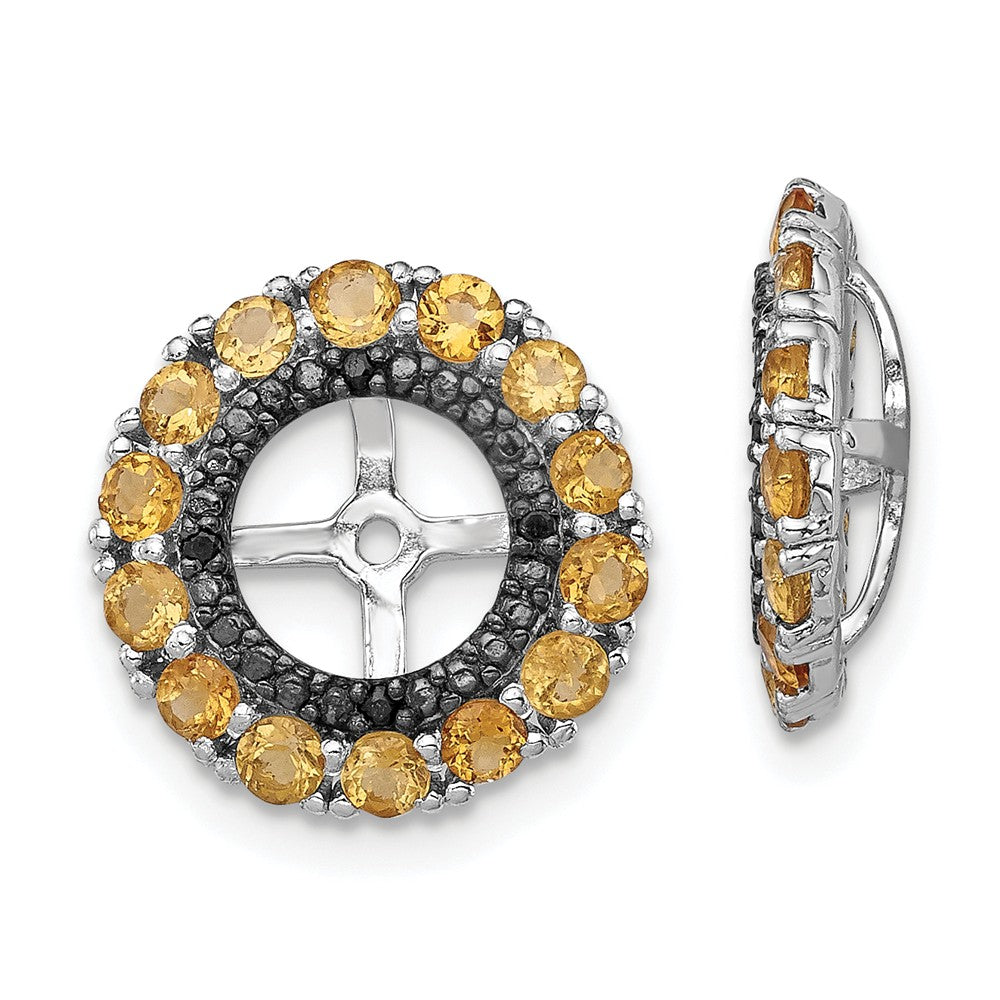 Stella Silver 925 Sterling Silver Rhodium Citrine & Black Sapphire Earring Jacket, 13mm x 13mm