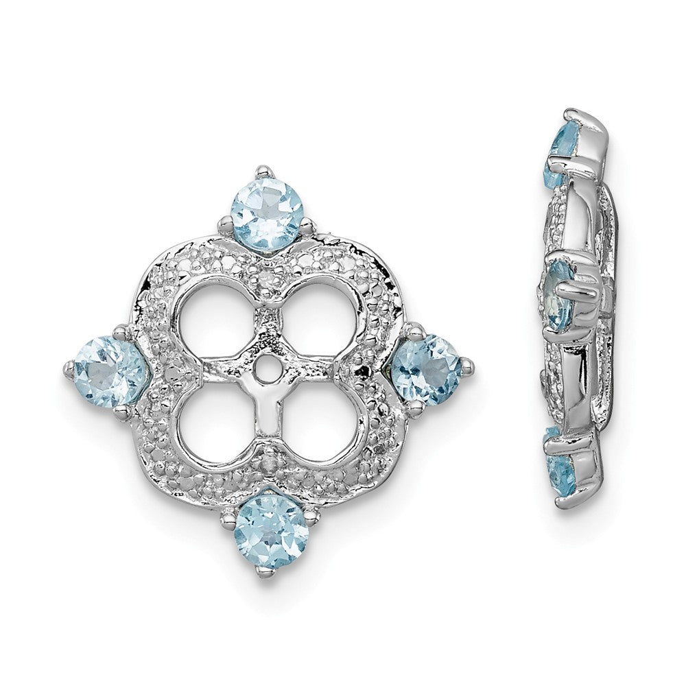 Stella Silver 925 Sterling Silver Rhodium Diamond & Swiss Blue Topaz Earring Jacket, 11mm x 11mm