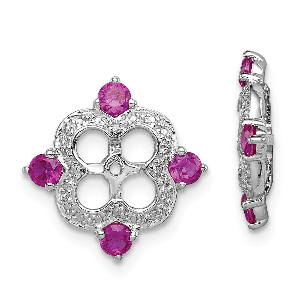 Stella Silver 925 Sterling Silver Rhodium Diamond & Created Ruby Earring Jacket, 11mm x 11mm