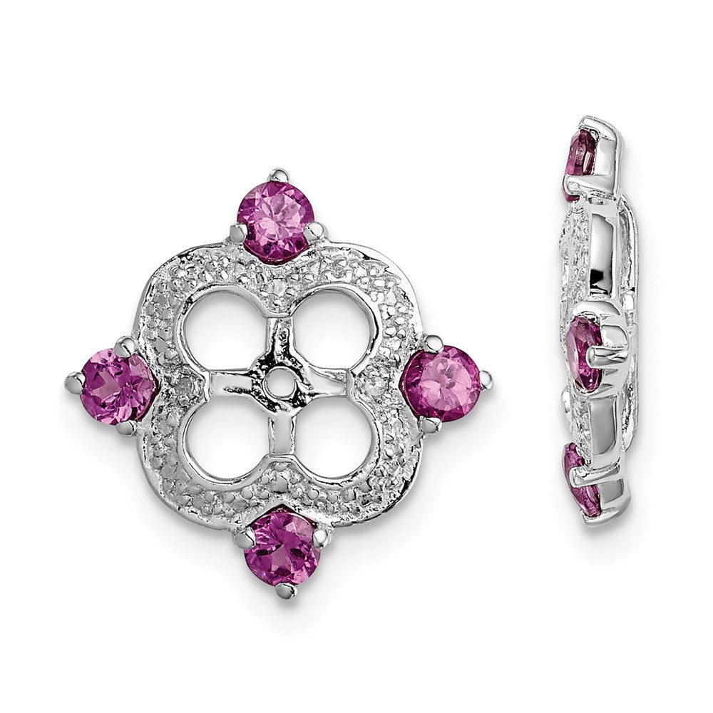 Stella Silver 925 Sterling Silver Rhodium Diamond & Rhodolite Garnet Earring Jacket, 11mm x 11mm