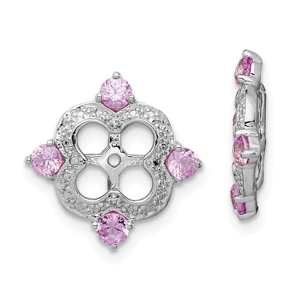 Stella Silver 925 Sterling Silver Rhodium Diamond & Created Pink Sapphire Earring Jacket, 11mm x 11mm