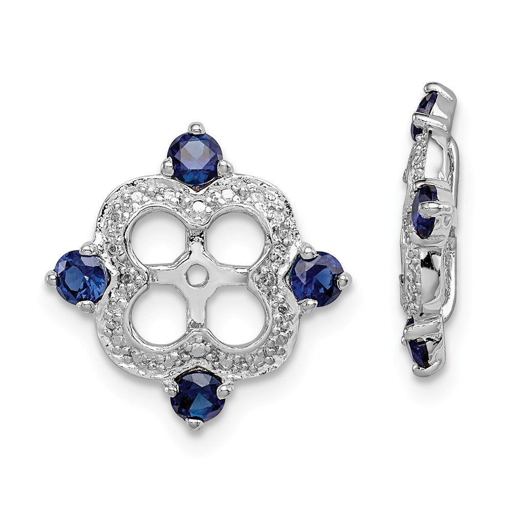 Stella Silver 925 Sterling Silver Rhodium Diamond & Created Sapphire Earring Jacket, 11mm x 11mm