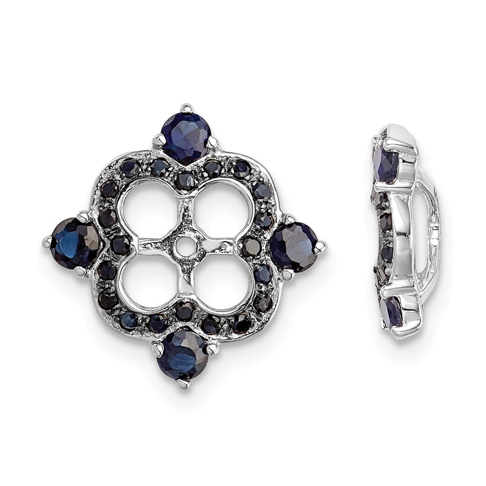 Stella Silver 925 Sterling Silver Rhodium Created Sapphire & Black Sapphire Earring Jacket, 11mm x 11mm