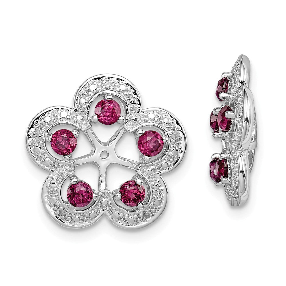 Stella Silver 925 Sterling Silver Rhodium Diamond & Rhodolite Garnet Earring Jacket, 16mm x 15mm