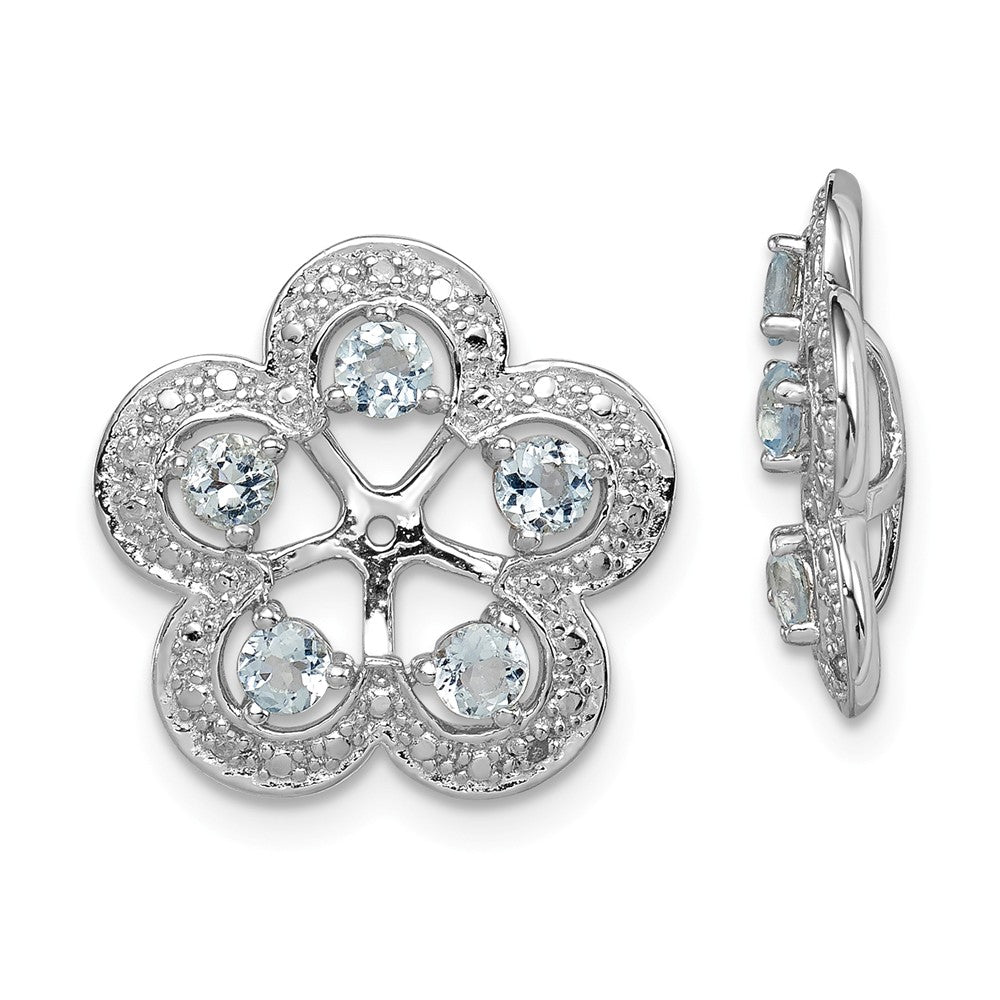 Stella Silver 925 Sterling Silver Rhodium Diamond & Aquamarine Earring Jacket, 16mm x 15mm