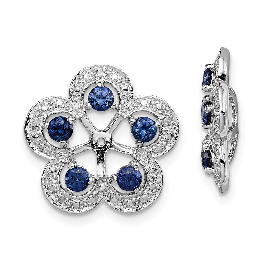 Stella Silver 925 Sterling Silver Rhodium Diamond & Created Sapphire Earring Jacket, 16mm x 15mm
