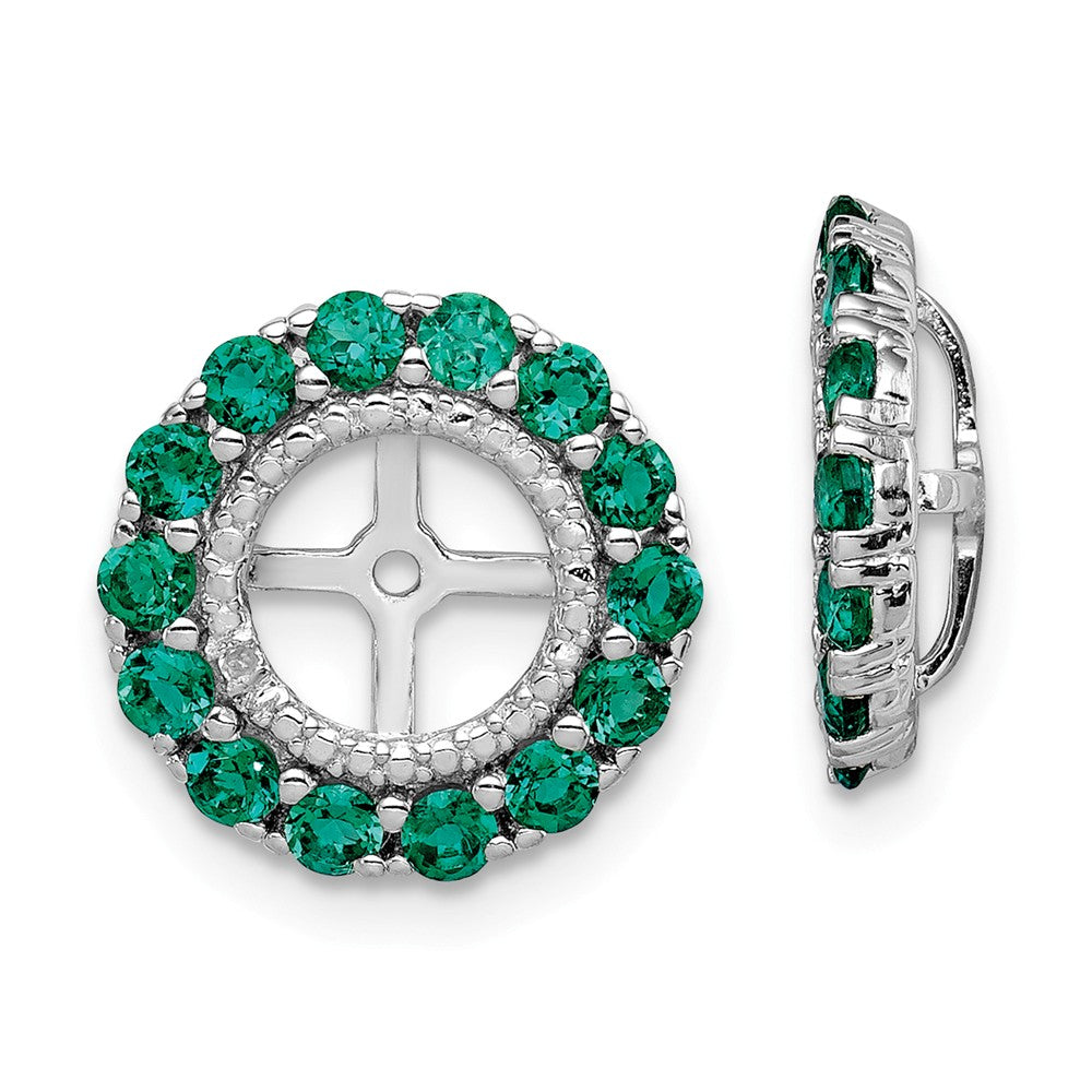Stella Silver 925 Sterling Silver Rhodium Diamond & Created Emerald Earring Jacket, 13mm x 13mm