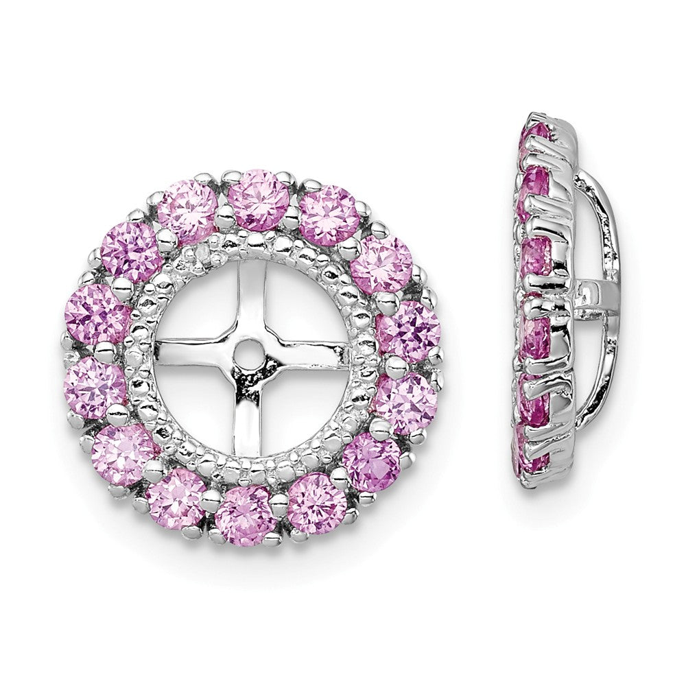 Stella Silver 925 Sterling Silver Rhodium Diamond & Created Pink Sapphire Earring Jacket, 13mm x 13mm