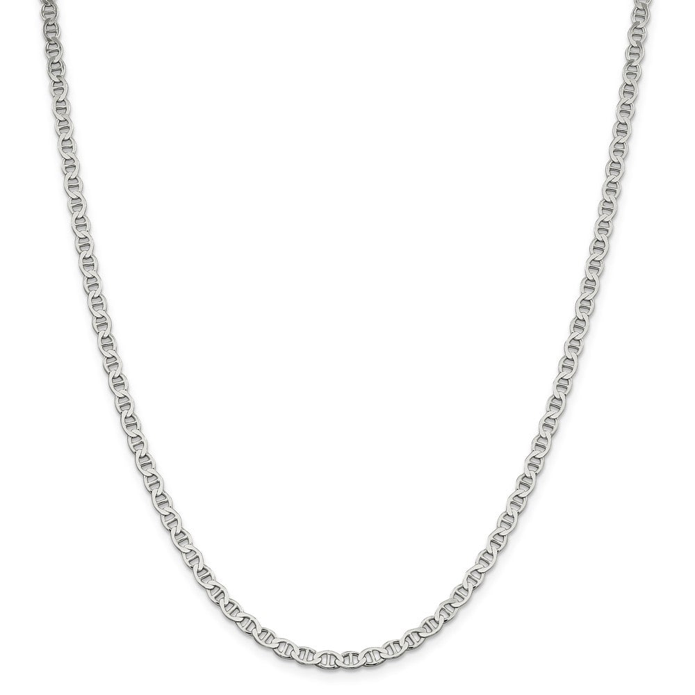 Million Charms 925 Sterling Silver 4mm Semi-Solid Flat Anchor Chain, Chain Length: 20 inches