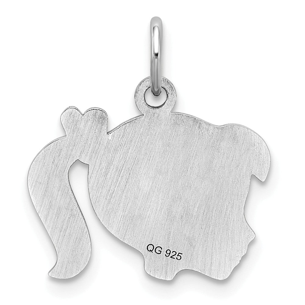 Million Charms 925 Sterling Silver Rhod-Plate Pink Enamel Left Facing Girl Head Disc Charm
