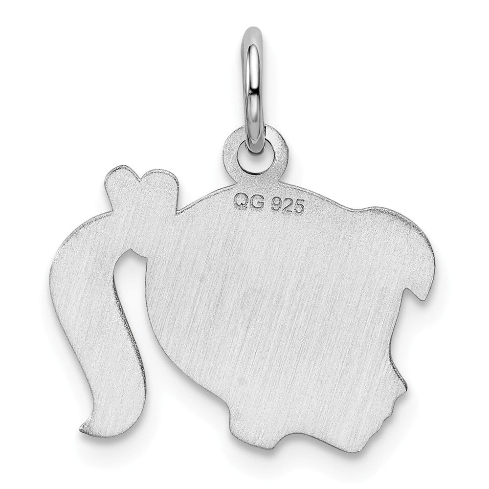 Million Charms 925 Sterling Silver Rhod-Plate Purple Enamel Left Facing Girl Head Disc Charm