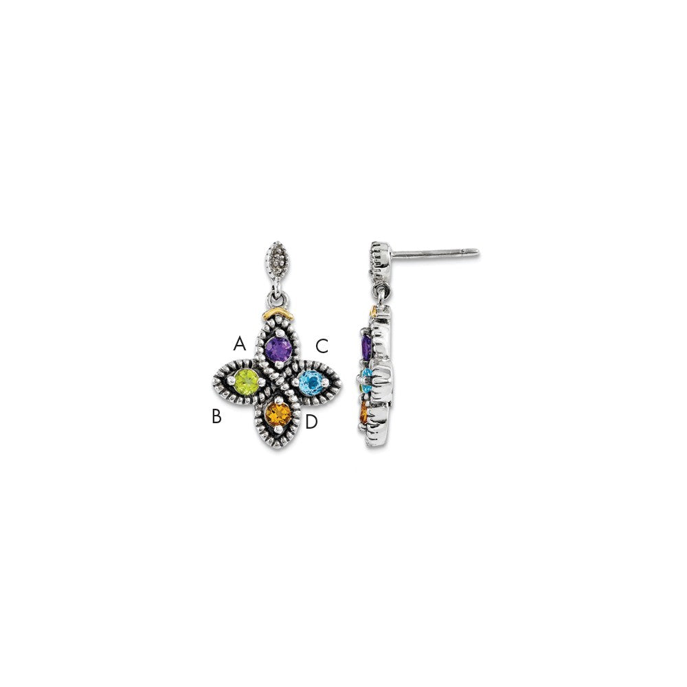 Stella Silver 925 Sterling Silver & 14k Four-stone and Diamond Mother's Earring, 25mm x 16mm