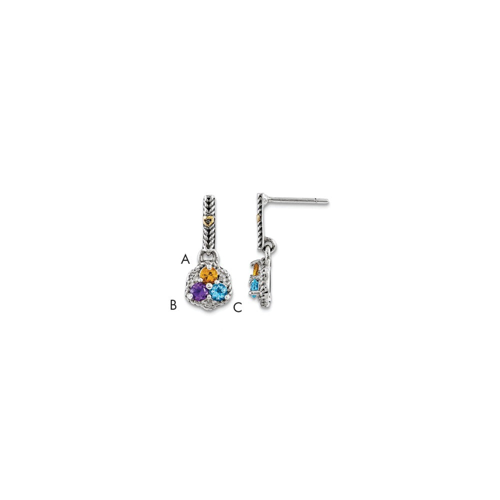 Sterling Silver & 14k Three-stone and Diamond Mother's Earring Semi-Mount, 20mm x 8mm