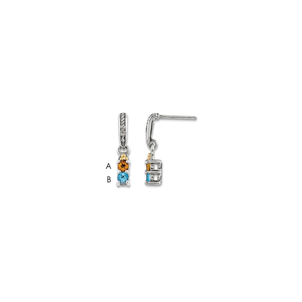 Sterling Silver & 14k Two-stone and Diamond Mother's Earring Semi-Mount, 20mm x 4mm