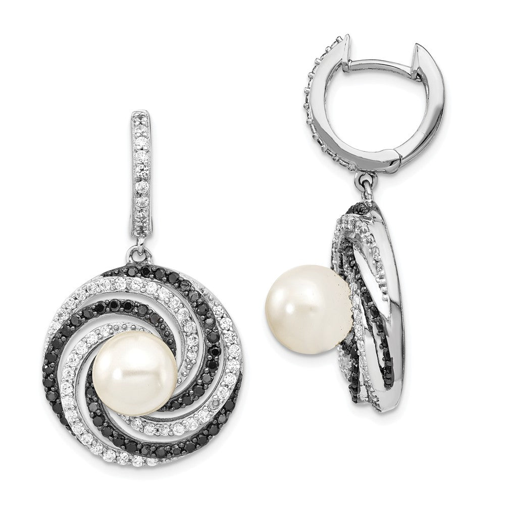 Stella Silver 925 Sterling Silver Majestik Rhodium-Plated ed 8-9mm Shell Black and White Cubic Zirconia ( CZ ) Earrings, 34.57mm x 8.24mm