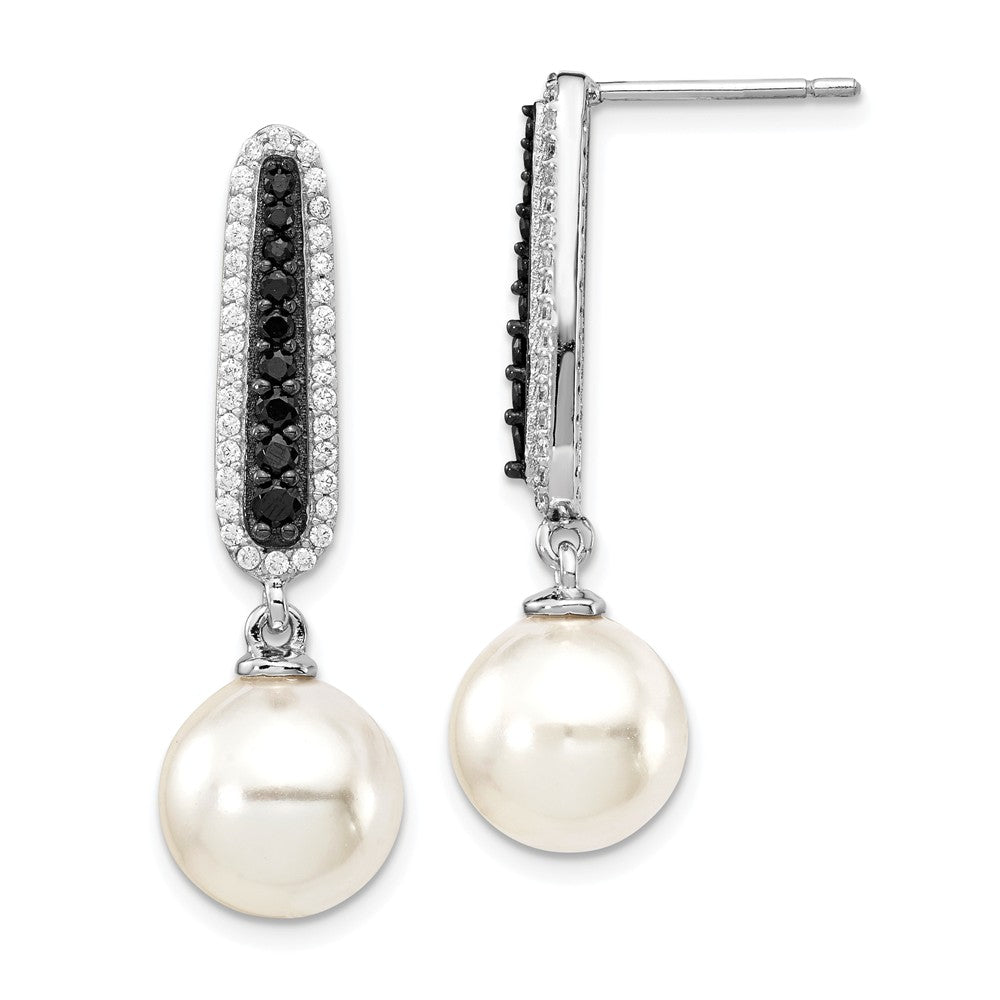 Stella Silver 925 Sterling Silver Majestik Rhodium Plated 10-11mm Shell Black and White Cubic Zirconia ( CZ ) Earrings, 32.3mm x 10mm