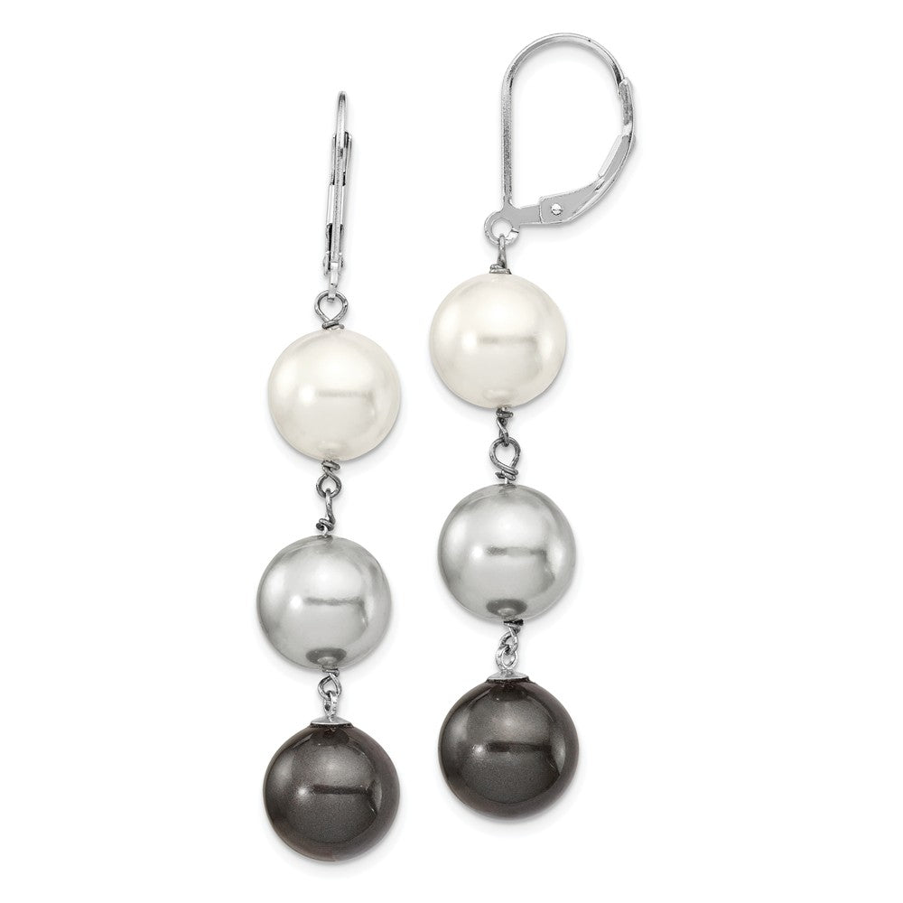 Million Charms 925 Sterling S Majestik Rhodium Plated 10-11mm White/Gr/Black Imitation Shell Pearl Earring, 56mm x 10mm