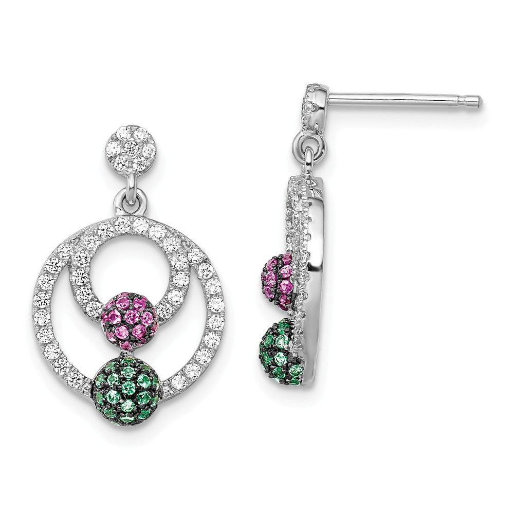 Million Charms 925 Sterling Silver Rhodium-Plated Multi Cubic Zirconia ( CZ ) Brilliant Embers Circle Post Earrings, 21mm x 14mm